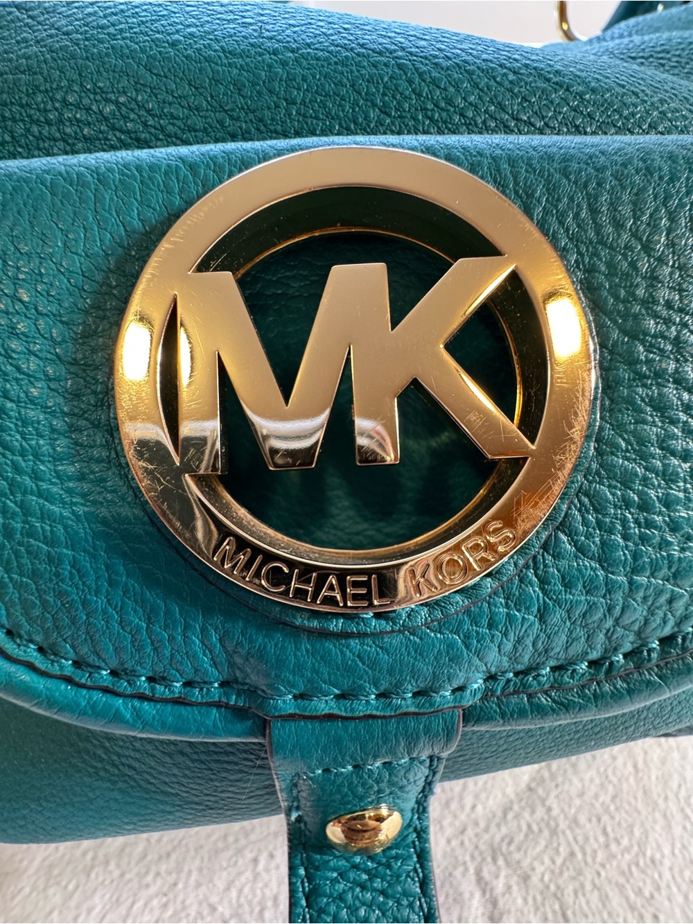Michael Kors Teal Shoulder Hobo with Gold MK Emblem - Picture 3 of 11